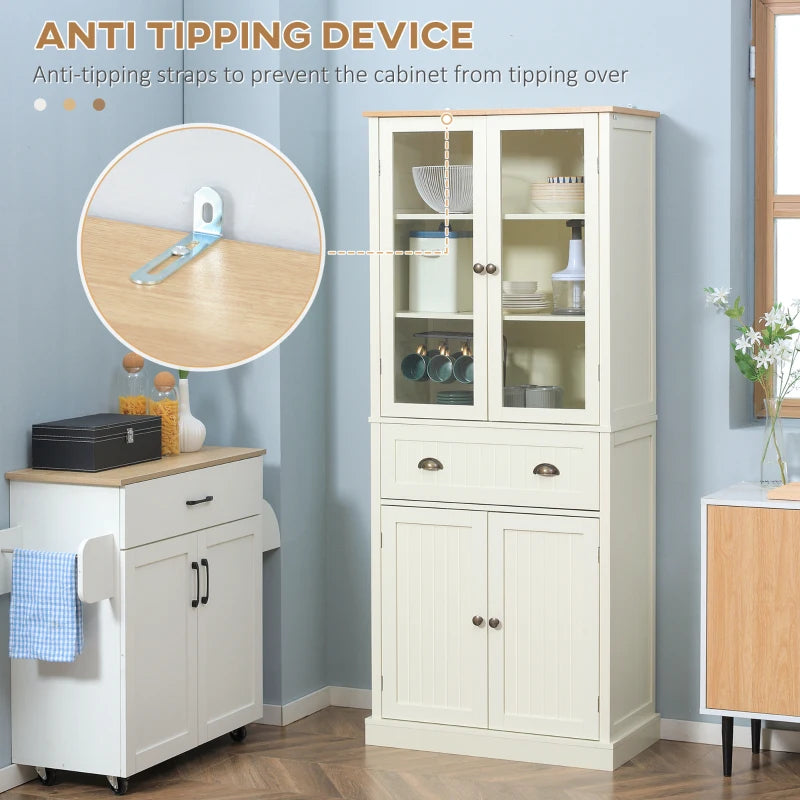 Freestanding Kitchen Cupboard - 5-Tier Storage Cabinet with Adjustable Shelves & Drawer - Cream White for Living & Dining Room