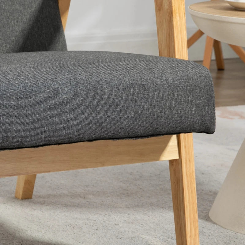 Stylish Dark Grey Fabric Accent Chair with Rubber Wood Frame and Comfortable Padded Cushion for Living Room