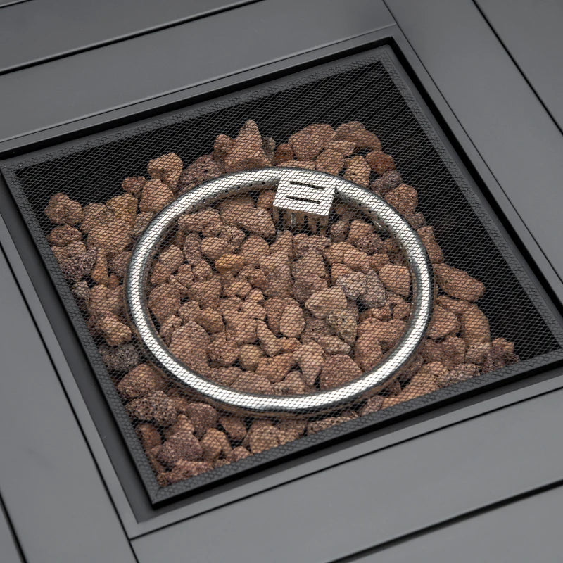 Outdoor PE Rattan Gas Fire Pit Table - 40,000 BTU Square Propane Heater with Rain Cover, Mesh Lid & Lava Stone - Mixed Grey