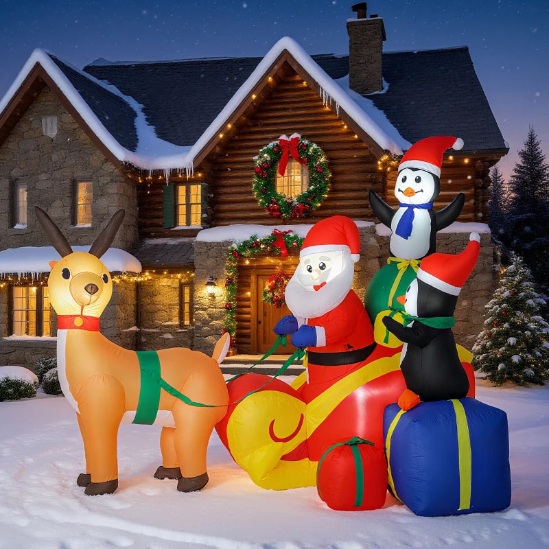6ft Inflatable Santa Sleigh Decoration with Accessories - Perfect Holiday Outdoor Christmas Yard Decor
