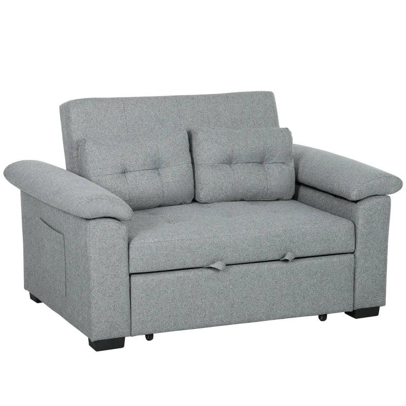 Fabric 2-Seater Click Clack Sofa Bed with Pocket Springs, Cushions and Side Pockets for Living Room
