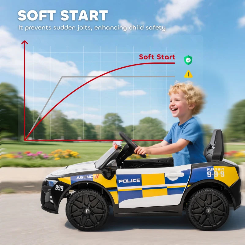 Kids Electric Police Car Ride On with Remote Control Music Lights for Ages 3-5