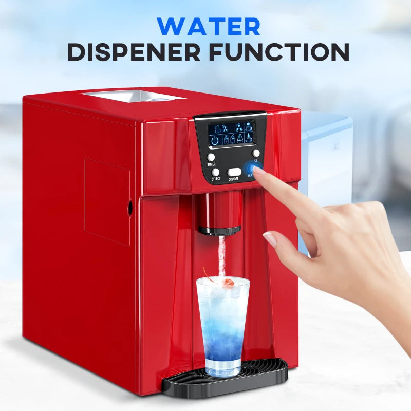 3L Ice Maker & Water Dispenser - 12kg Daily, 9 Ice Cubes in 6-10 Mins, Compact Red Ice Machine