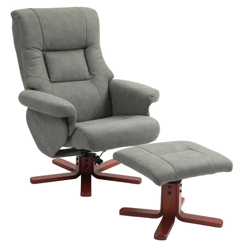 Grey Faux Microfibre Leather Manual Recliner with Footstool Set for Ultimate Comfort