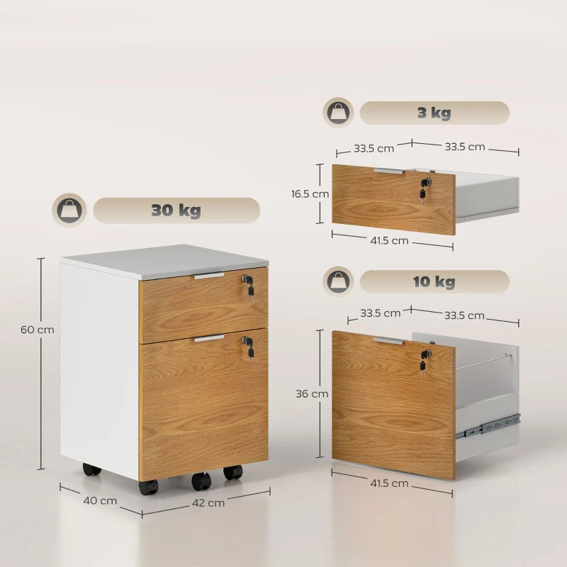 Stylish Two-Drawer Lockable Filing Cabinet - Durable Wood Effect Design for Secure Document Storage