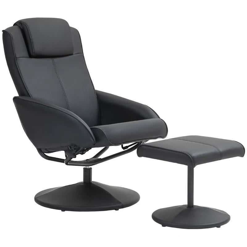 Faux Leather Reclining Chair with Footstool in Black - Stylish Comfort for Your Living Room