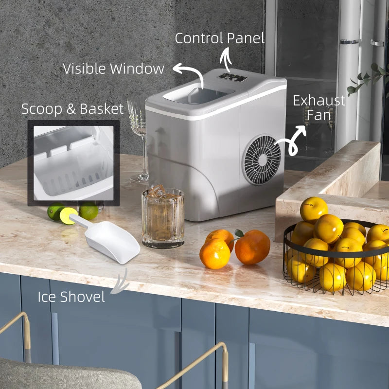 12kg Countertop Ice Cube Maker Machine with Scoop - Silver-Tone, Perfect for Home Bars and Parties
