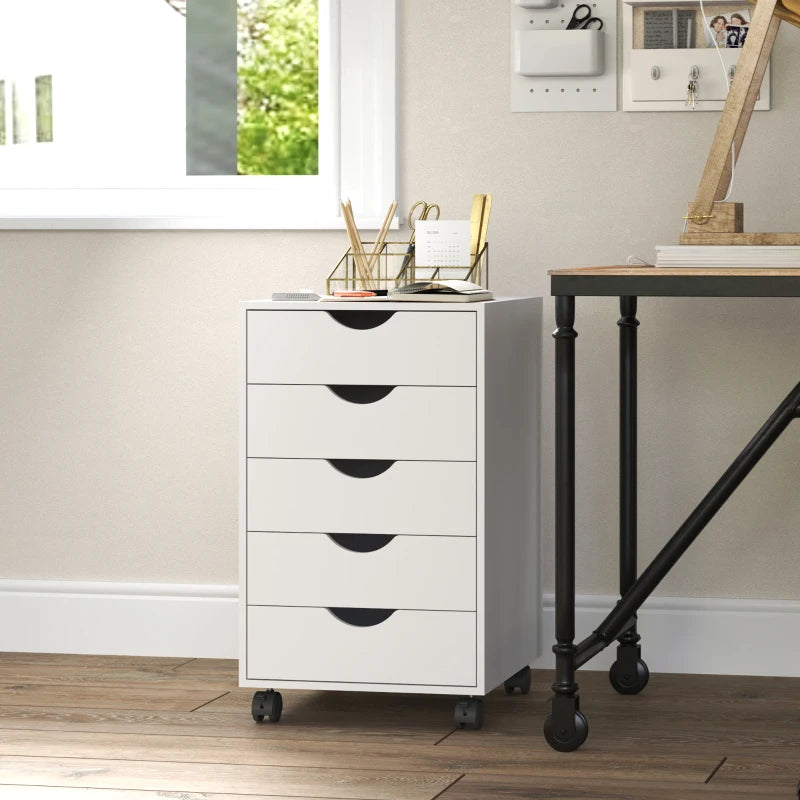 Modern White Five-Drawer Filing Cabinet for Home Office Storage - Stylish and Functional Organization Solution