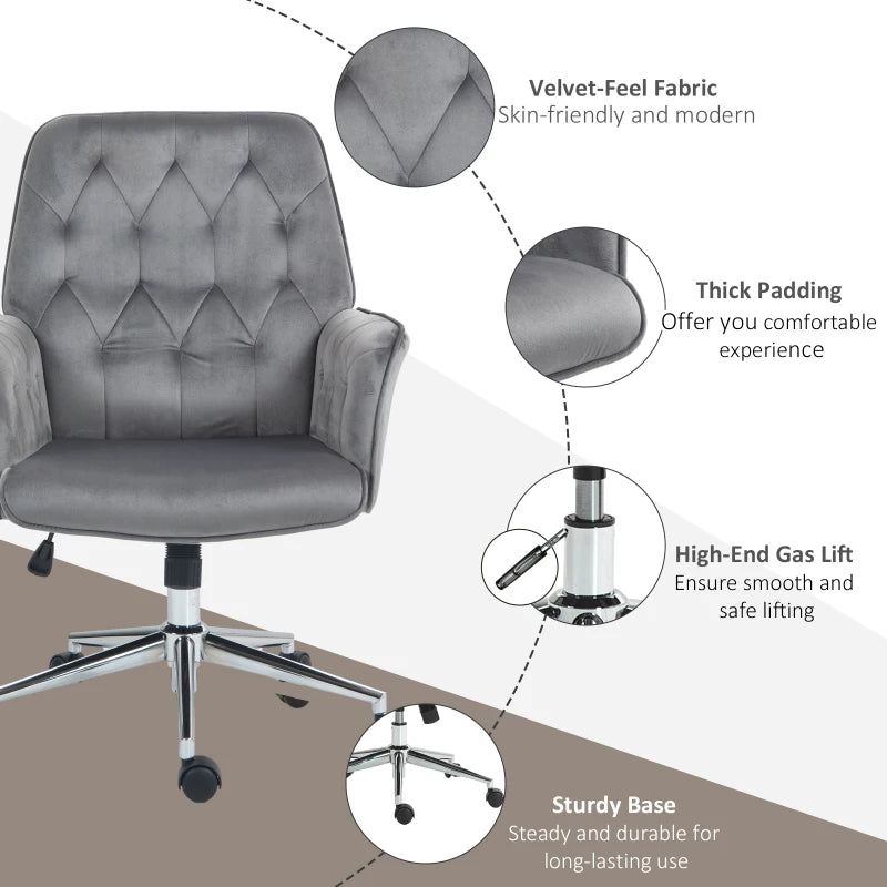 Vinsetto Dark Grey Linen Computer Chair with Armrest - Modern Adjustable Height Swivel Office Chair for Comfort and Style
