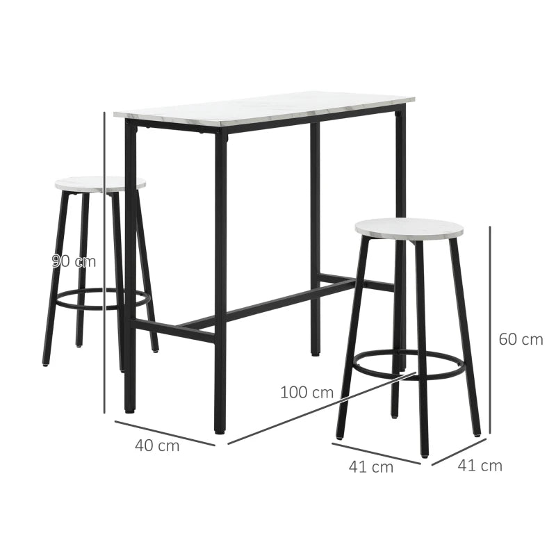 Elegant Three-Piece Marble-Effect Bar Table Set - Stylish White and Black Design for Modern Home Decor