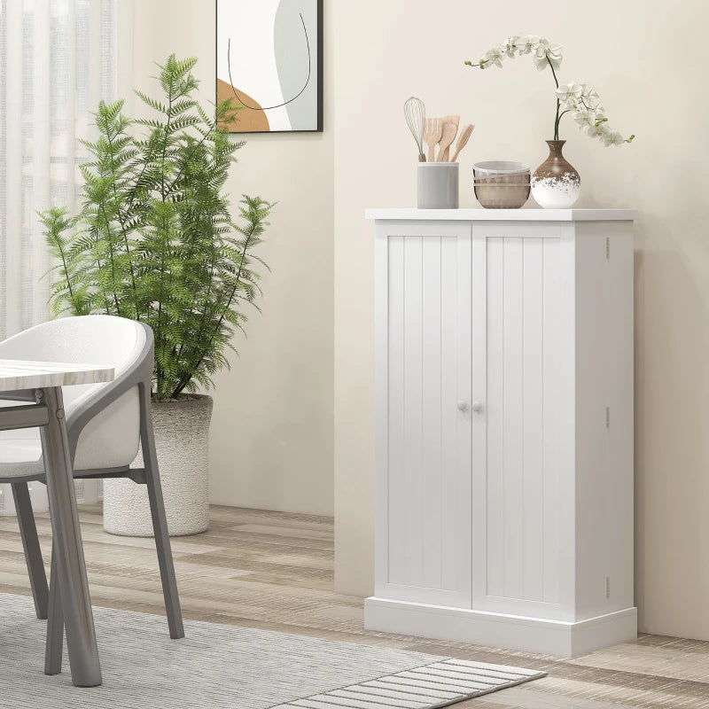 Freestanding Multi-Storage Kitchen Cupboard with Adjustable Shelves - Stylish White Organizer for Kitchen Storage Solutions