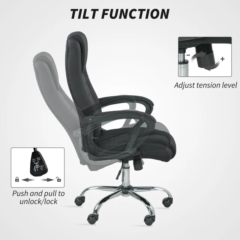 Vinsetto Linen-Look Swivel Office Chair in Black - Stylish Ergonomic Design for Home & Office Use