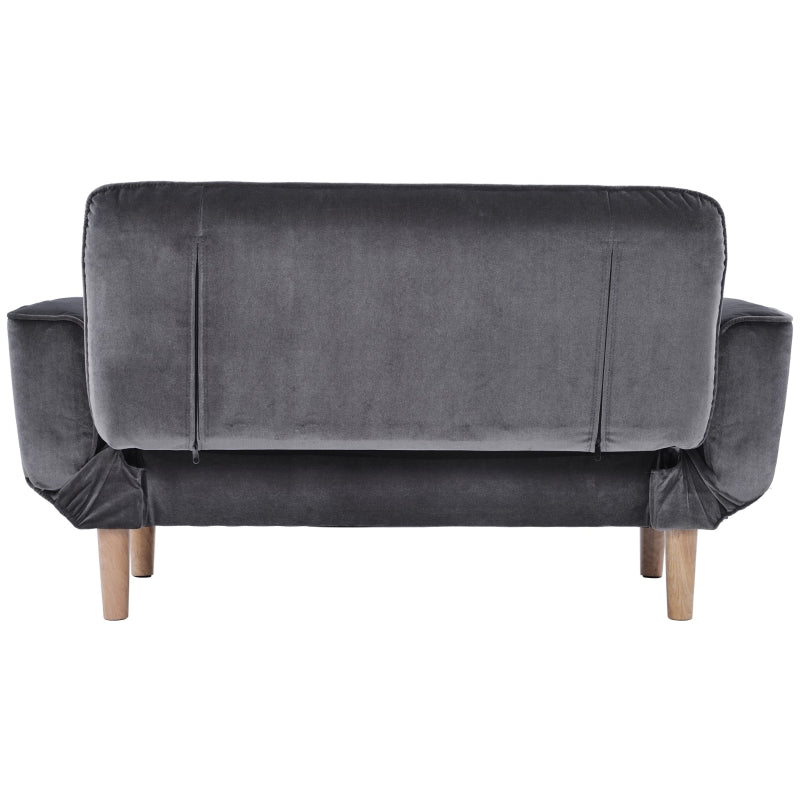 Grey 2-Seater Recliner Sofa with Wooden Legs, Multi-Position Sleeping Chair, Compact Design 125x61x70 cm