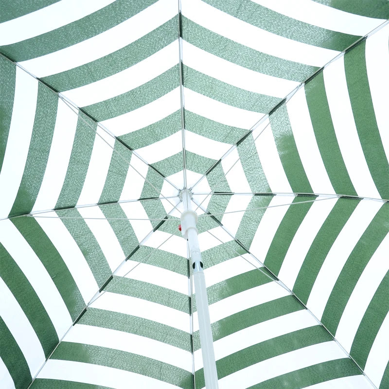 Green & White Striped 1.8m Tilt Beach Umbrella with 8 Ribs