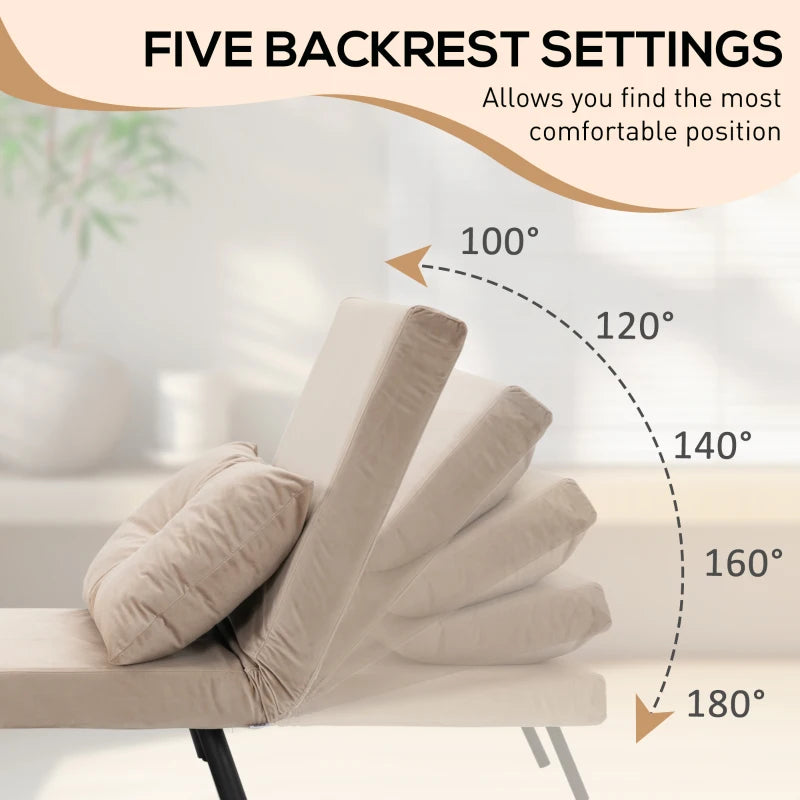 Velvet-Feel Single Chair Bed with Pillow in Beige – Versatile 4-in-1 Design for Comfort and Style