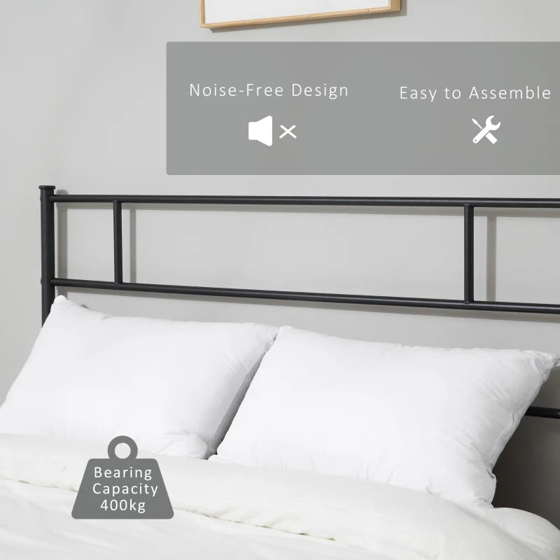 King Metal Bed Frame with Headboard & Footboard - Solid Slat Support, Underbed Storage, Stylish Black Bedroom Furniture