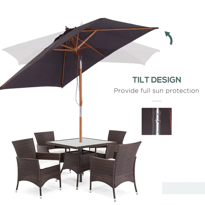 Grey 2m x 1.5m Tilting Garden Parasol Umbrella with Wood and Bamboo Frame