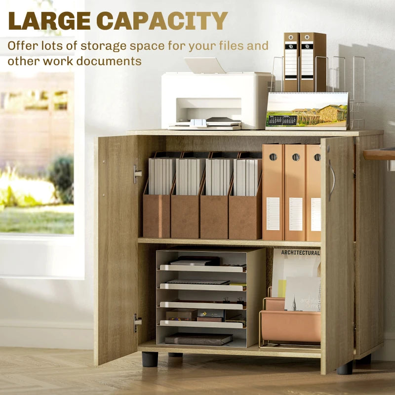 Vinsetto Two-Tier Locking Office Storage Cabinet - Stylish Oak Finish for Secure Organization and Modern Workspace