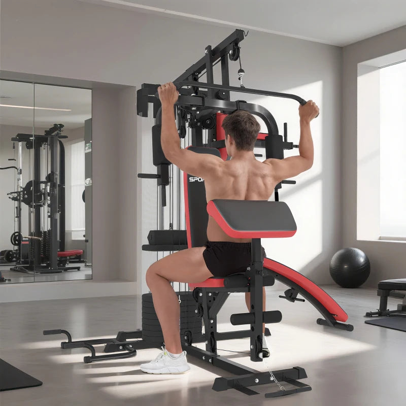 Multi Gym Workout Station with 65kg Weight Stack Sit Up Bench Push Up Stand and Dip Station for Home Fitness
