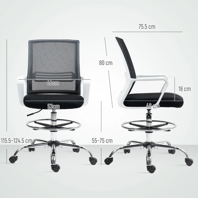 Ergonomic Draughtsman Chair - Mesh Drafting Office Chair with Lumbar Support & Adjustable Foot Ring - Black