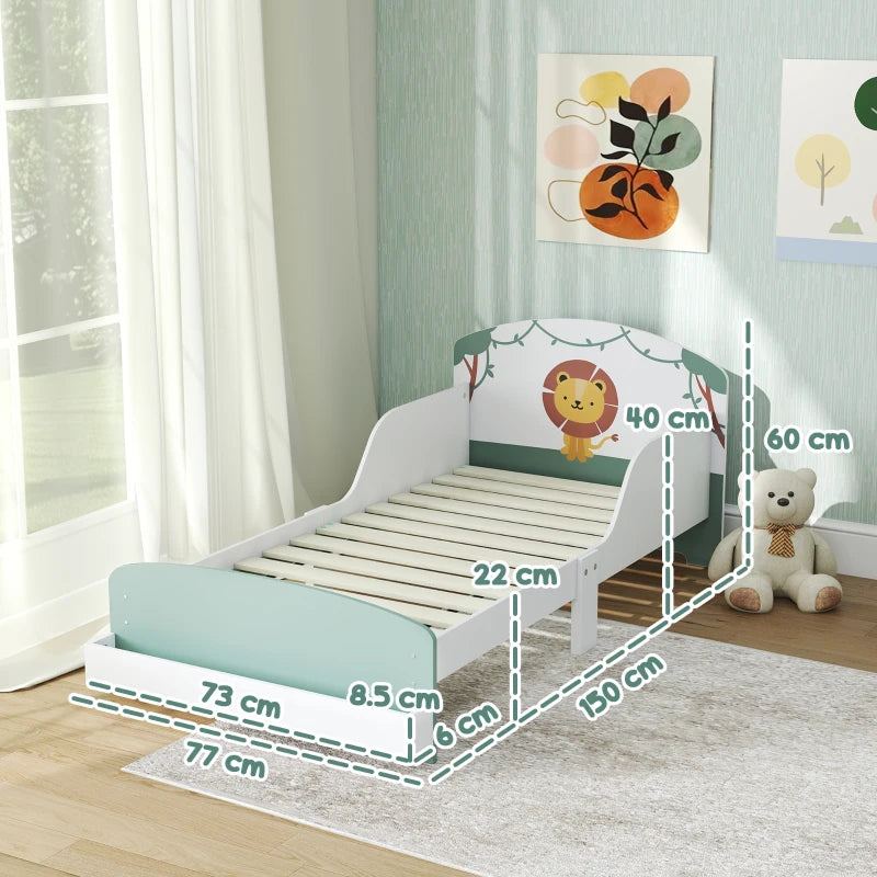 Lion Design Toddler Bed with Storage and Guardrails for Ages 3-8 Fits 140x70cm Mattress Green