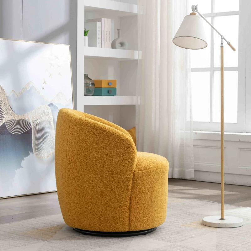 Yellow Teddy Fabric Swivel Armchair with 360° Rotation for Indoor Spaces, 64x64x71 cm