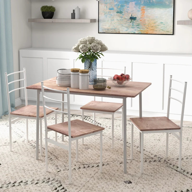 Stylish Five-Piece Compact Dining Table Set with Chairs - Modern Brown and White Design for Small Spaces