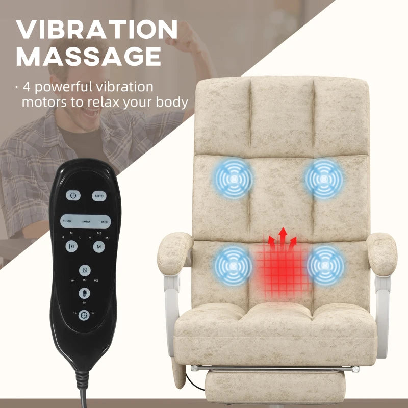 Vinsetto Ergonomic Massage Office Chair with Heat, Reclining Back, Footrest & Padded Seat - Beige Home Office Comfort