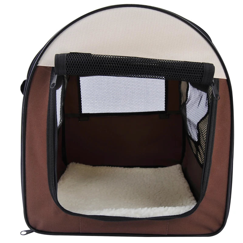 Folding Fabric Soft Pet Crate - Brown, 46L x 36W x 41H cm - Portable, Lightweight, Ideal for Dogs & Cats