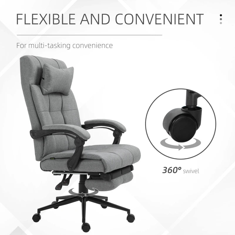 Vinsetto Ergonomic Office Chair with Footrest, Armrests, Lumbar Support & Headrest - Light Grey Comfort for Home & Office
