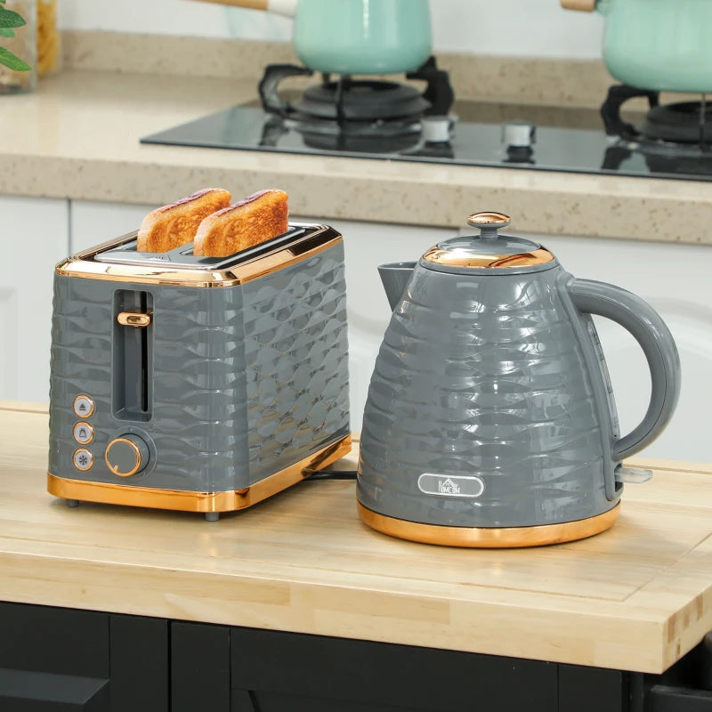 3000W Rapid Boil Kettle & 2 Slice Toaster Set - 1.7L Capacity, 7 Browning Controls, Crumb Tray, Stylish Grey Finish