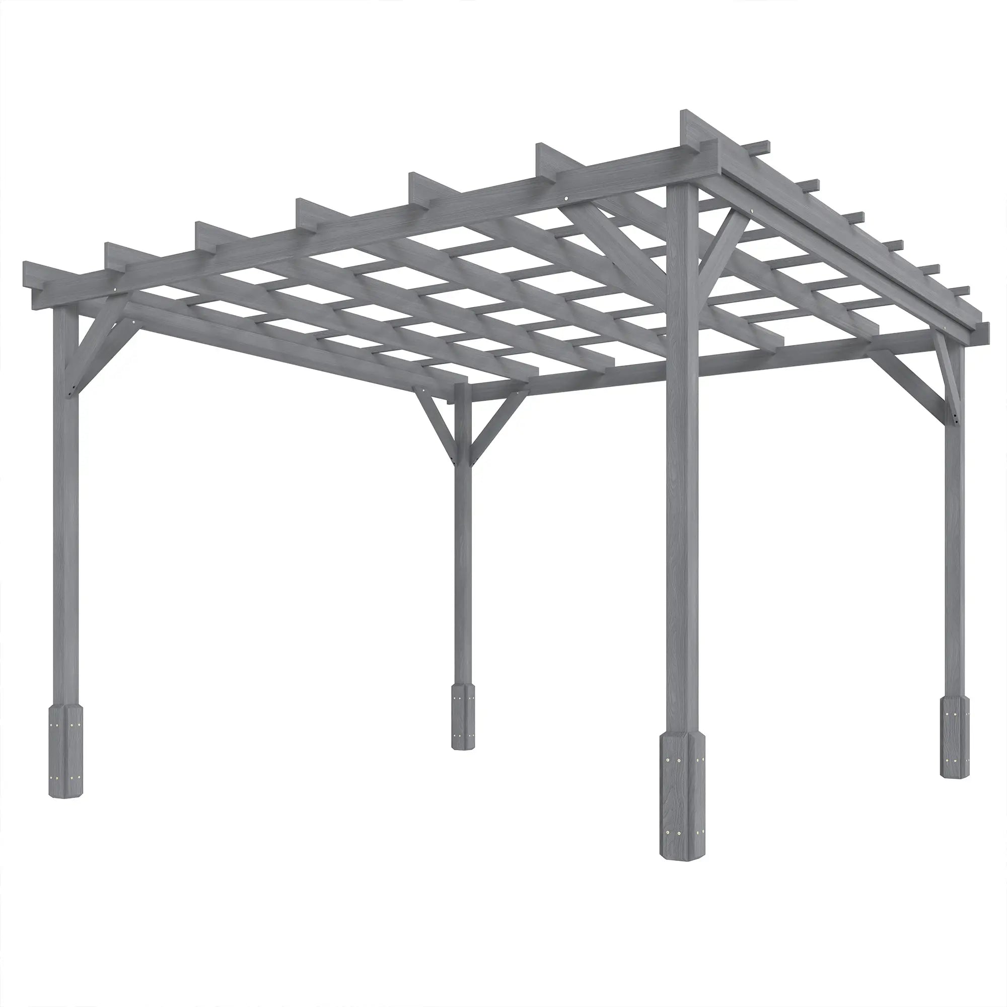 3m x 3m Wooden Pergola Kit Grey Garden Gazebo Shelter, Solid Fir Wood Outdoor Pergola with Stable Posts, Decorative Patio Arbour for Climbing Plants, Vines, Decking, Lawn & Garden Shade