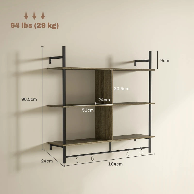 Three-Tier Floating Shelf - Stylish Grey Wood Effect Wall Storage for Home Decor and Organization