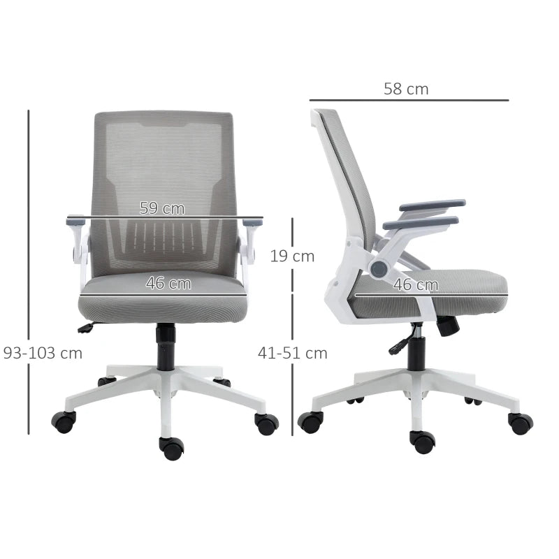 Vinsetto Grey Mesh Office Chair with Lumbar Support, Adjustable Height, Flip-up Armrests & Swivel Wheels - Ergonomic Desk Chair