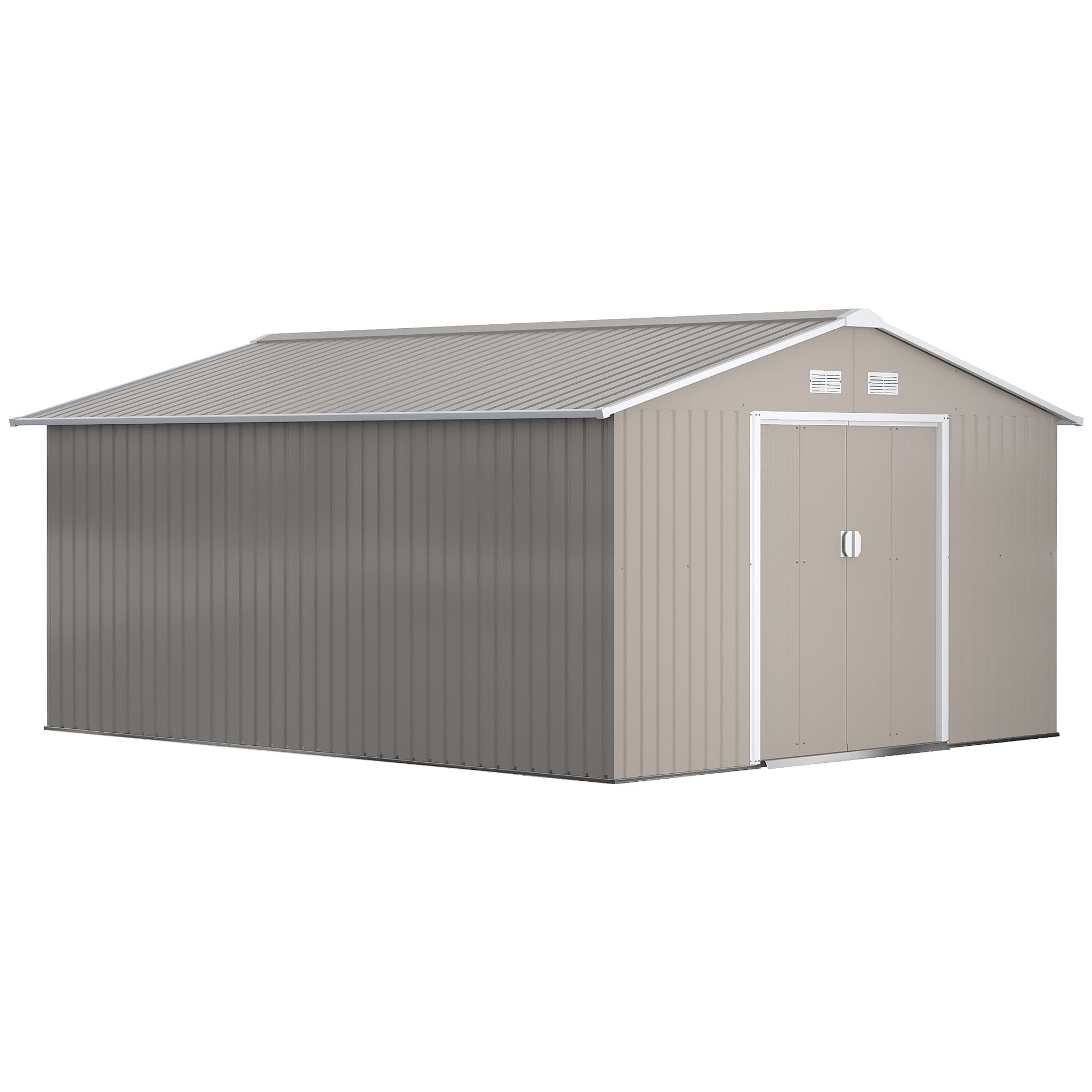 13ft x 11ft Light Grey Metal Shed With Foundation Kit Ventilation & Doors