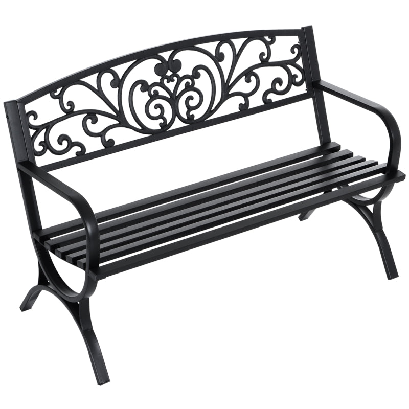 Black Steel Garden Bench - 127L x 60W x 85H cm