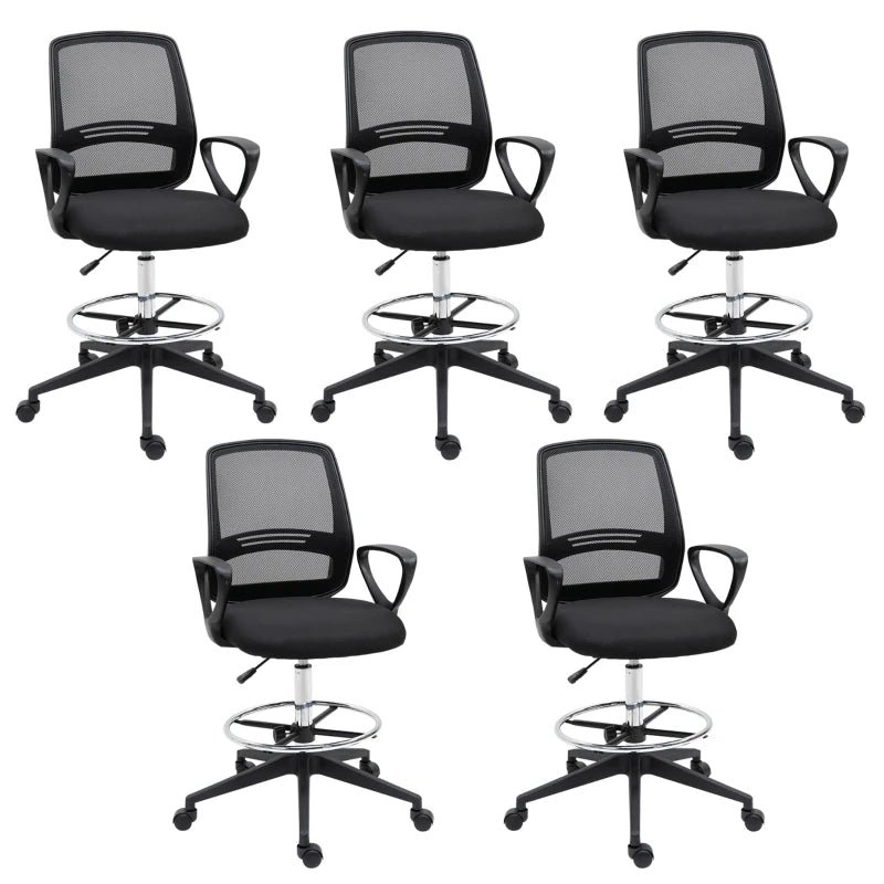 Vinsetto Ergonomic Mesh Drafting Chair - Adjustable Height, Footrest, 360° Swivel, Set of 5 - Tall Office Seating