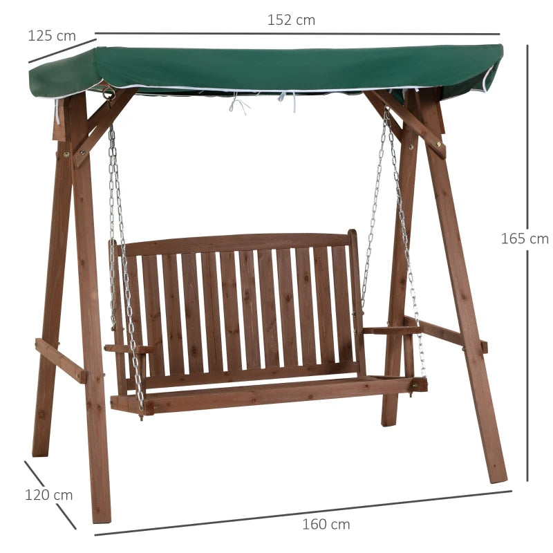 Green Fir Wood Outdoor Swing Chair with Canopy