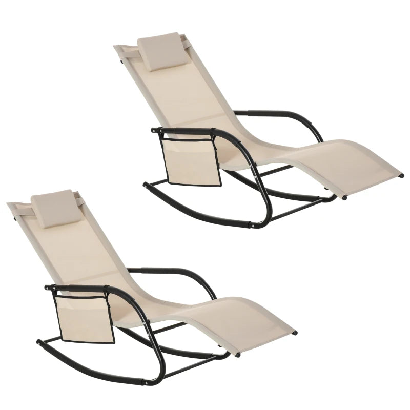 Cream White Outdoor Rocking Chair with Mesh Fabric and Storage Bag