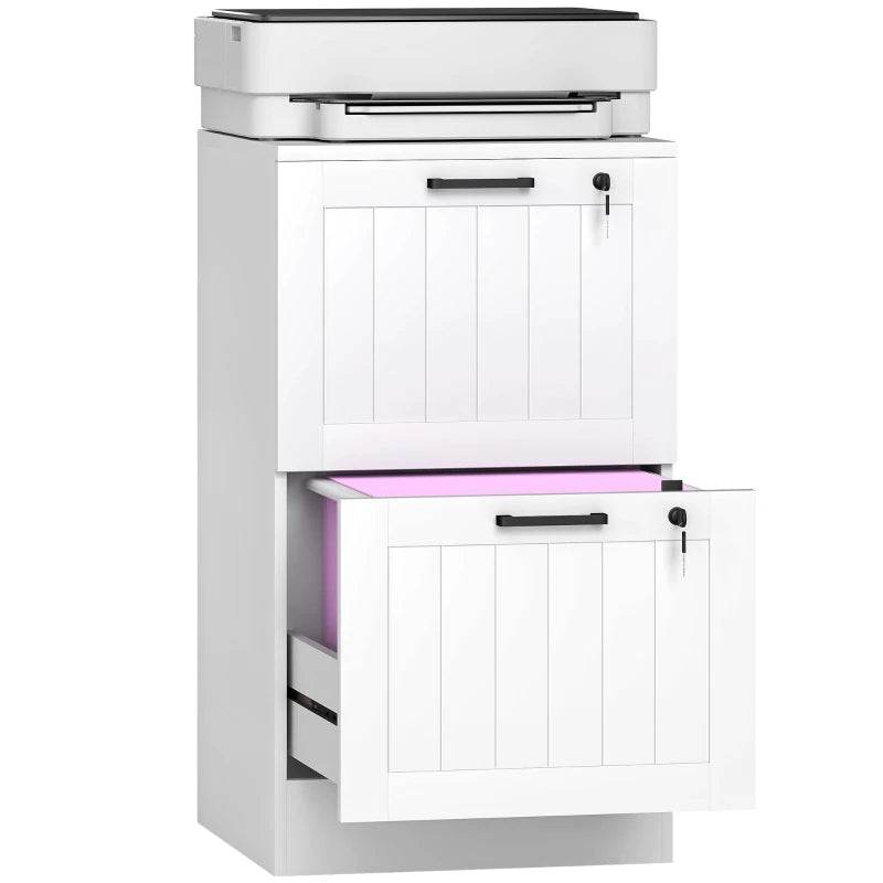 Secure 2 Drawer Filing Cabinet with Lock - Adjustable Hanging Bars for A4 Files - Stylish White Office Storage Solution