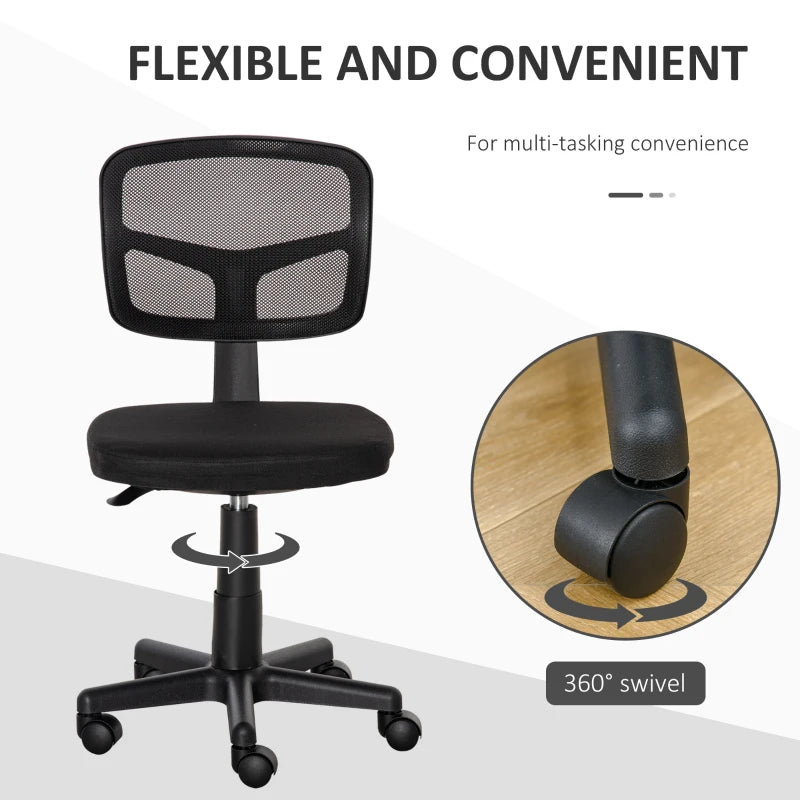 Ergonomic Small Office Chair without Arms Swivel Mesh Desk Chair with Curved Back and Wheels Height Adjustable for Home Vanity Computer Dressing Table Study Bedroom Holds Up to 120 kg