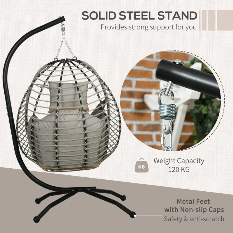 Grey Rattan Hanging Egg Chair with Seat Cushion