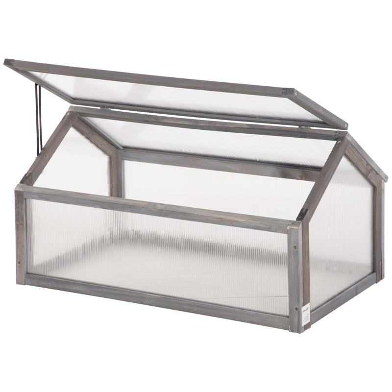 Grey Wooden Cold Frame Greenhouse for Flowers & Vegetables, 90x52x50cm