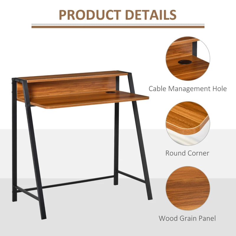 Walnut Writing Desk - 84L x 45W cm Computer Table for Home Office, PC Laptop Workstation with Storage Shelf