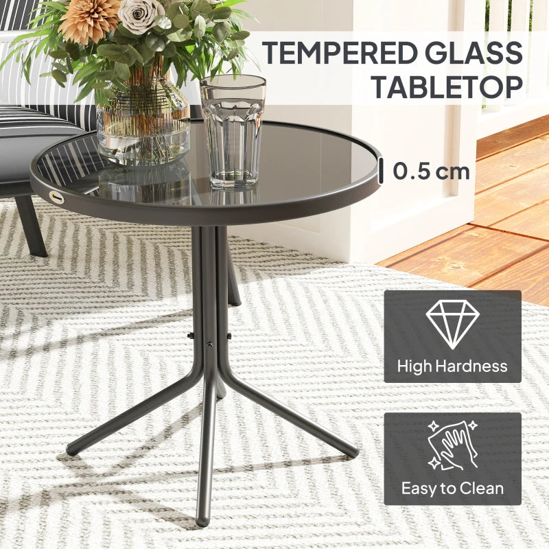 3-Piece Patio Bistro Set with Adjustable Recliner Chairs, Glass Table, Cushions - Grey Garden Furniture