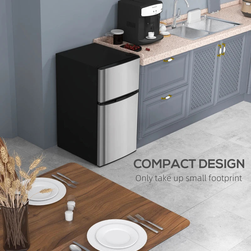 88L Under Counter Fridge Freezer - Compact Refrigerator with 5 Settings, 3 Star Freezer Rating, Stylish Black & Silver