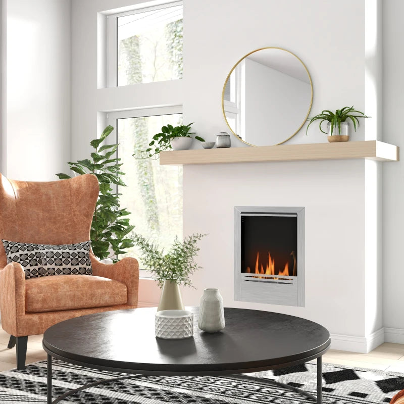 Stainless Steel Indoor Ethanol Fireplace Insert Bioethanol Burner 0.9L Volume 48x59cm Silver