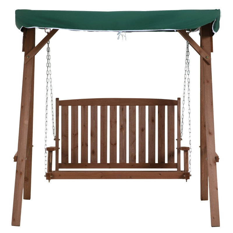 Green Fir Wood Outdoor Swing Chair with Canopy