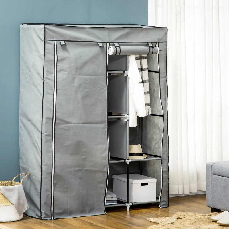 Light Grey Fabric Wardrobe with Rails and Shelves for Stylish Storage Solutions