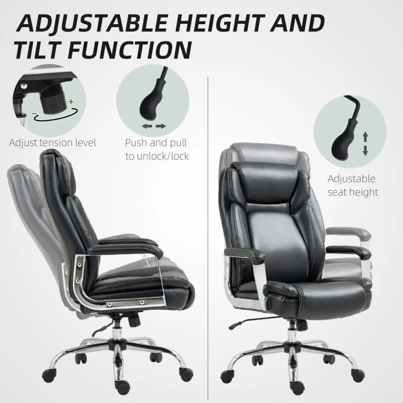 Ergonomic Heavy Duty Faux Leather Office Chair with Tilt Function Adjustable Height 500LBS Swivel Computer Chair for Home Study Black